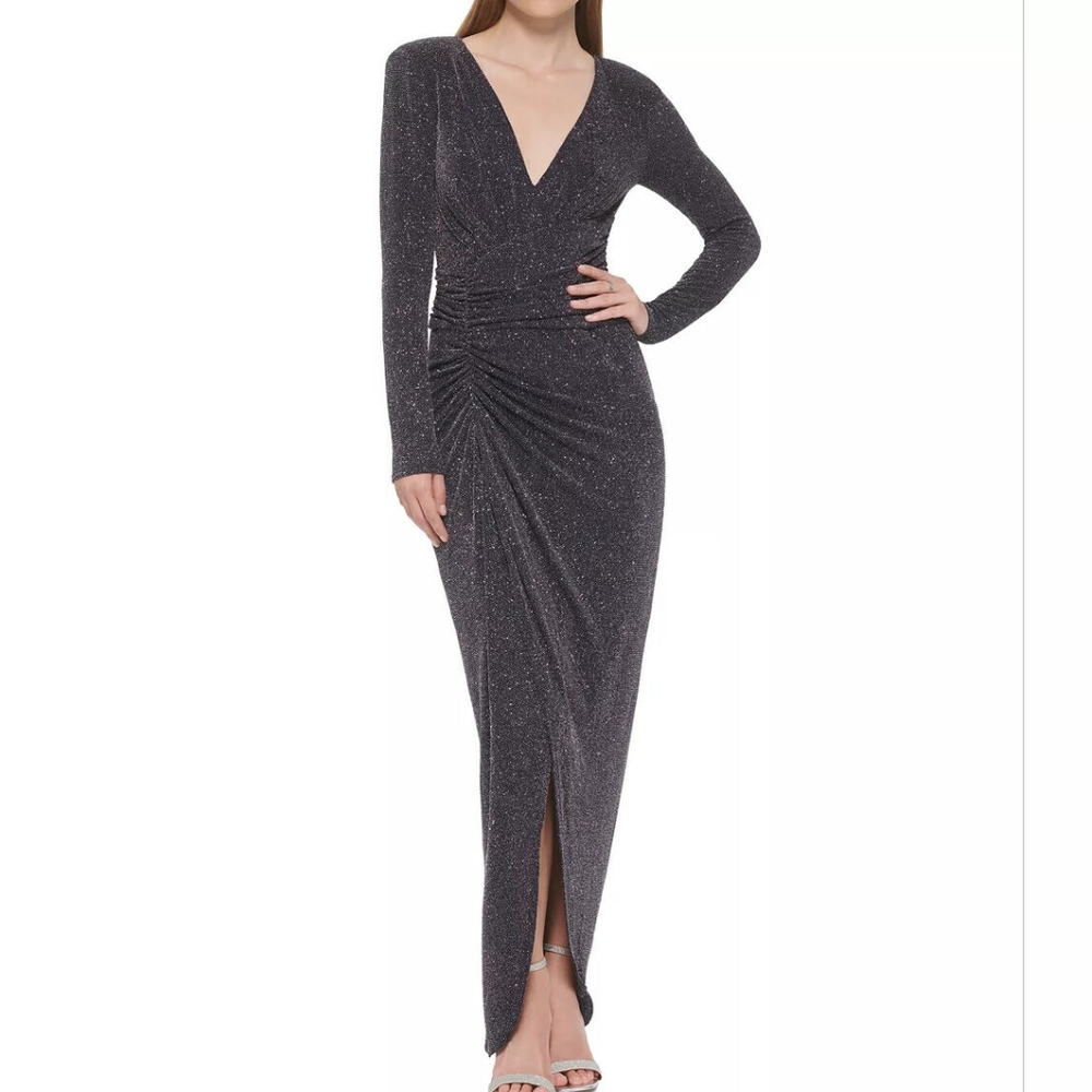 Vincent Camuto Side-Ruched Metallic Gown